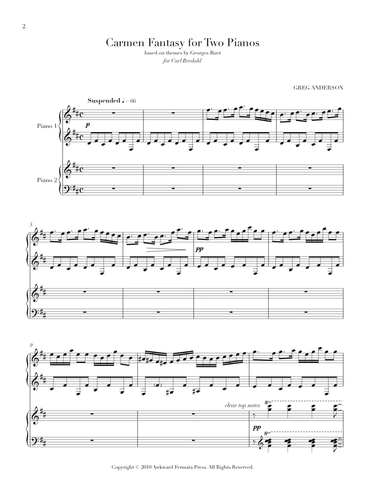 Carmen Fantasy (2 Pianos) | Scores by Greg Anderson